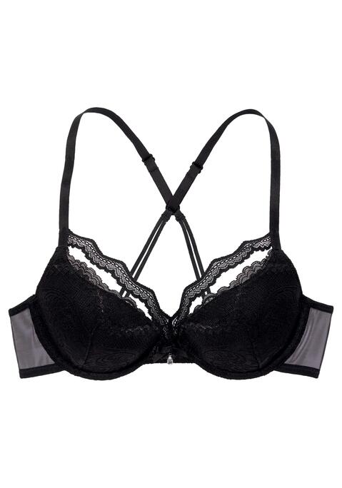 Bild: Push-up-BH von petite fleur gold by Lascana: PETITE FLEUR GOLD: Push-up-BH mit hübschen Spitzenbändern am Dekolleté und dekorativem Rücken. Herausnehmbare Kissen formen ein volles Dekolleté. Vorne mittig Glitzeraccessoire. Träger und Rückenverschluss verstellbar. Erotische Dessous. Reizvolle Dessous. Reizwäsche. Verführerische Dessous. Spitzen-Dessous. Romantische Dessous. Verspielte Dessous. Aus 60% Polyamid, 35% Polyester, 5% Elasthan.