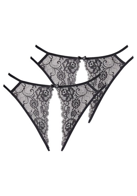 Bild: Slip-Ouvert von petite fleur gold by Lascana: Sexy Slip-Ouvert im attraktiven Doppelpack. Aus dezent transparenter Spitze in floraler Optik. Schmale Bändchen entlang der Seiten. Mit Öffnung im Schritt für verführerische Momente. Mit Liebe & Leidenschaft in Hamburg kreiert. Aus 90% Polyamid, 10% Elasthan.