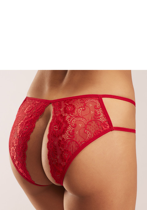 Bild: Slip-Ouvert von petite fleur gold by Lascana: Petite Fleur Gold: Slip Ouvert aus transparenter Vollspitze. Vorder- und Rückteil wird seitlich von zwei schmalen Bändern verbunden. Aus 90% Polyamid, 10% Elasthan.