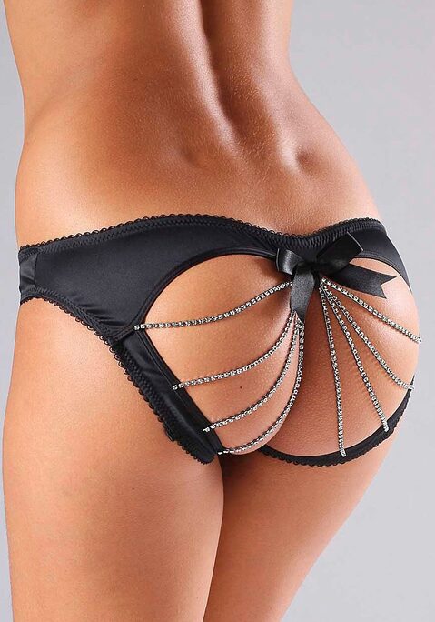 Bild: Slip-Ouvert von petite fleur gold by Lascana: Petite Fleur Gold: Slip hinten mit einem offenem Geheimnis und sexy Strassketten verziert. Mit Baumwollzwickel. Aus 97% Polyester, 3% Elasthan.