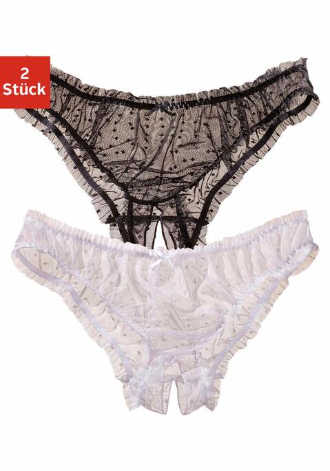 Bild: Slip-Ouvert von petite fleur gold by Lascana: Petite Fleur gold: Slip ouvert aus weicher Netzware. Mit Rüschensaum und Pünktchenmuster. Aus 90% Polyamid, 10% Elasthan.