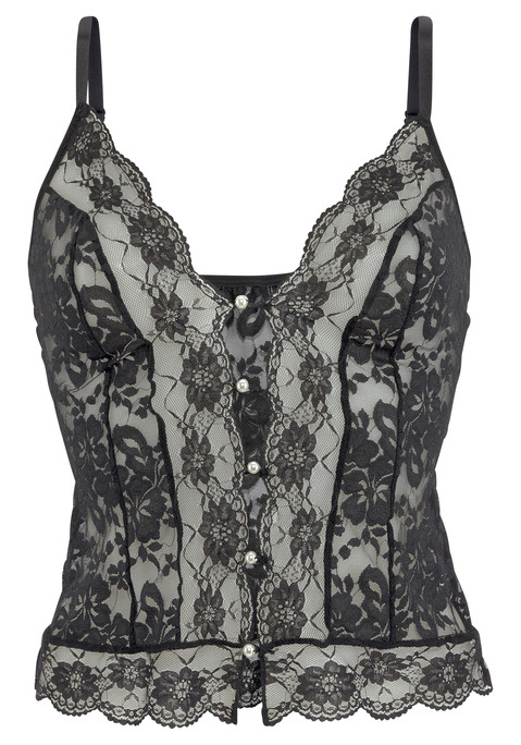 Bild: Spitzentop von petite fleur gold by Lascana: Zartes Spitzen-Hemdchen mit Perlen-Knöpfen. Träger des Unterhemds sind verstellbar. Erotische Dessous. Reizvolle Dessous. Reizwäsche. Verführerische Dessous. Spitzen-Dessous. Romantische Dessous. Verspielte Dessous. Aus 90% Polyamid, 10% Elasthan.