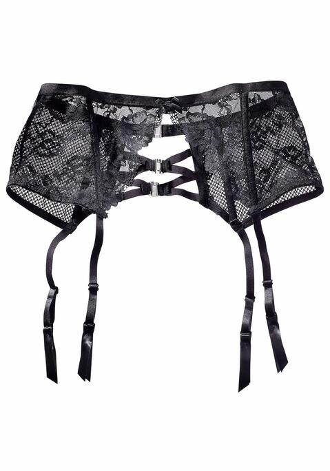Bild: Strapsgürtel von petite fleur gold by Lascana: Aus transparenter Spitze vorn und Netzmaterial hinten. Vorn mit Stäbchen verstärkt. Zierschleife in der vorderen Mitte. Bändchen und Klickverschluss. Erotische Dessous. Reizvolle Dessous. Reizwäsche. Verführerische Dessous. Spitzen-Dessous. Romantische Dessous. Verspielte Dessous. Aus 90% Polyamid, 10% Elasthan.