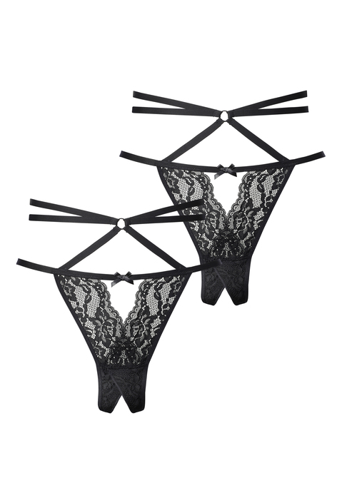 Bild: String-Ouvert von petite fleur gold by Lascana: Sexy String-Ouvert von Petite Fleur Gold mit verführerischer Bänder-Optik. Schöne Spitze mit Cut-Out vorn. Süße Zierschleife in der vorderen Mitte. Ouvert für besondere Momente. Aus 90% Polyamid, 10% Elasthan.