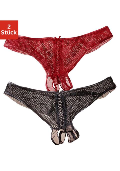 Bild: String-Ouvert von petite fleur gold by Lascana: Petite Fleur gold: String ouvert im 2er-Pack. Aus schönem Netzmaterial mit süßer Zierschnürung vorne. Aus 90% Polyamid, 10% Elasthan.
