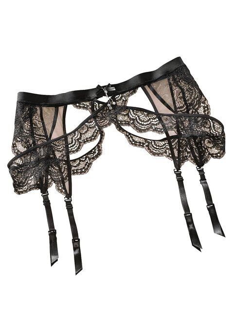 Bild: Strumpfhalter von petite fleur gold by Lascana: Sexy Hüftgürtel aus Jacquardspitze und zartem Netzmaterial. Verführerisch mit schönen Spitzenbändern. Straß-Accessoire in der vorderen Mitte. Strapse abnehmbar und verstellbar. Mit Haken- und Ösenverschluss. Erotische Dessous. Reizvolle Dessous. Reizwäsche. Verführerische Dessous. Spitzen-Dessous. Romantische Dessous. Verspielte Dessous. Dessous aus 90% Polyamid, 10% Elasthan. Zusammen mit dem passenden BH und dem String von petite fleur gold ein Outfit für besondere Momente.