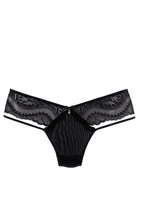 Bild: Tanga von petite fleur gold by Lascana: Tanga. Vorne mittig aus zartem Mesh, seitlich unt hinten aus elastischer Vollspitze. Dekorative Elastikbänder an den Seiten für einen sexy Look. Vorne mittig Glitzeraccessoire. Mit Baumwollzwickel. Aus 90% Polyamid, 10% Elasthan.