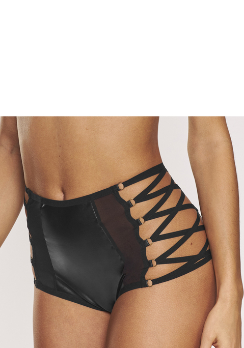 Bild: High-Waist-Slip von petite fleur gold: Verführerischer High-Waist-Slip. Aus weichem Material in Leder-Optik mit Mesheinsätzen. Mit edlen Bänderdetails an den Seiten. Passende BHs aus der gleichen Serie erhältlich. Passende BHs aus der gleichen Serie erhältlich. Aus 85% Polyester, 10% Elasthan, 5% Polyamid. Beschichtung: 100% Polyurethan.