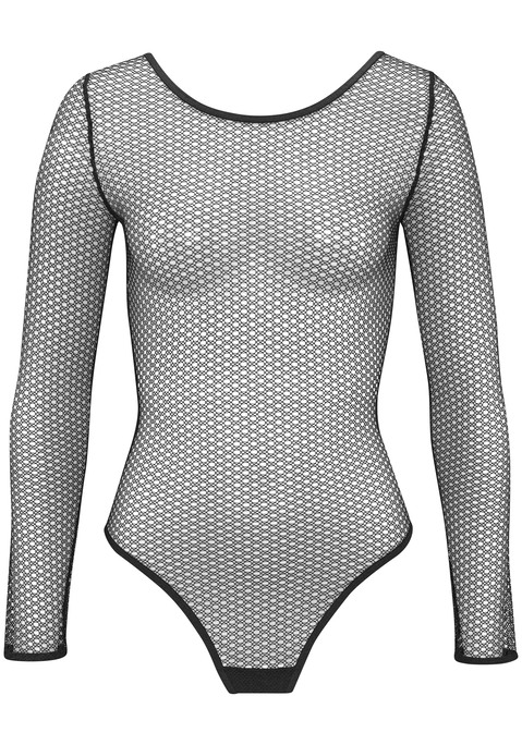 Bild: Stringbody von petite fleur gold: Sexy Stringbody mit tiefem Rückenausschnitt. Aus einem edlen, elastischen Netz-Material in transparenter Optik. Mit langen Ärmeln. Mit eingearbeitetem Baumwollzwickel. Mit Liebe & Leidenschaft in Hamburg kreiert. Reizwäsche. Verführerische Dessous. Spitzen-Dessous. Romantische Dessous. Verspielte Dessous. Sexy Dessous. Transparente Unterwäsche Damen. Aus 81% Polyamid, 19% Elasthan.