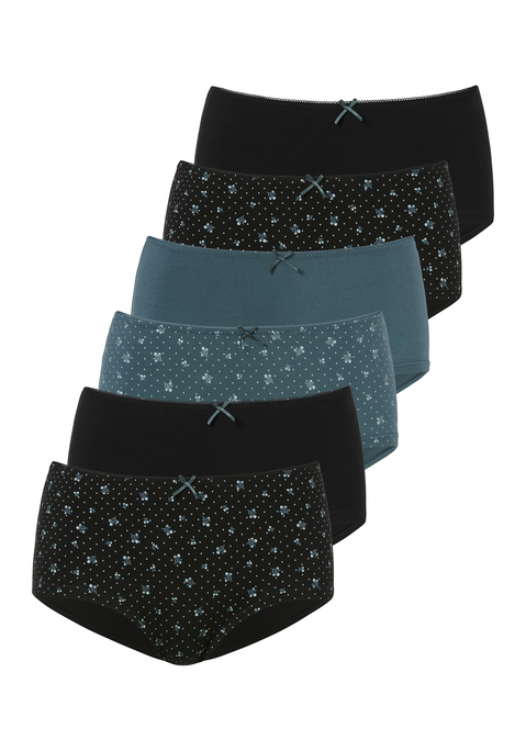 Bild: Hipster von petite fleur: Hübsche Hipster von Petite Fleur im praktischen 6er-Pack. Mit niedlichem Blumendruck und in unifarben. Kleine Häkelkante am Bund und Zierschleife mittig. Weiche, elastische Baumwollqualität.
