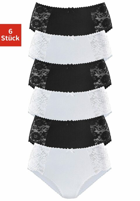 Bild: Hüftslip von petite fleur: Petite Fleur Hüftslips im praktischem 6er-Pack. Mit femininen Details aus transparenter Spitze und zarter Muschelkante. Weiche, elastische Qualität für höchsten Tragekomfort.