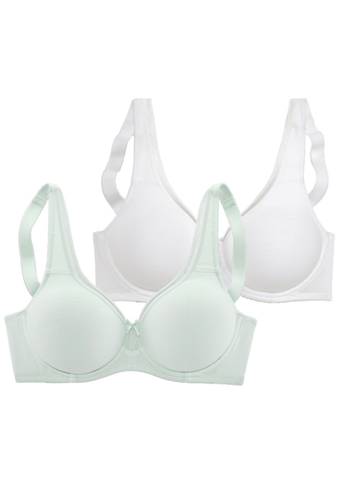 Bild: Minimizer-BH von petite fleur: Schöner Basic-BH mit Zierband entlang der oberen Cupkante und den Trägern. Mit Formbügel und nahtlos vorgeformten Cups (ohne Wattierung). Durch die besondere Schnittführung wirkt der Busen optisch kleiner. Träger und Rückenverschluss verstellbar. Der BH ist aus 95% Baumwolle, 5% Elasthan. Klassische Dessous. Bequeme Alltags-Dessous. Modische Dessous.   
 BHs sind nicht trocknergeeignet, da die Versteller und Ringe durch die Hitze beschädigt werden und brechen.
