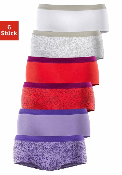 Bild: Panty von petite fleur: Petite Fleur Panty im praktischen 6er-Pack. Mit kontrastfarbenem, breitem Bündchen. Hübscher Blumendruck und Unifarben in einer Packung. Aus bequemer Baumwoll-Stretch-Qualität.