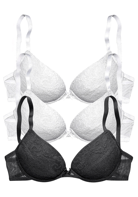 PETITE FLEUR Push-up-BH Damen 2xweiß+1xschwarz Gr.70C