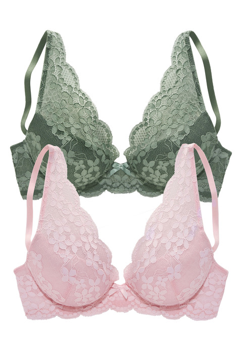 PETITE FLEUR Push-up-BH Damen khaki+rosa Gr.70B