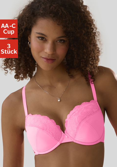 PETITE FLEUR Push-up-BH Damen pink+schwarz+weiß Gr.70B