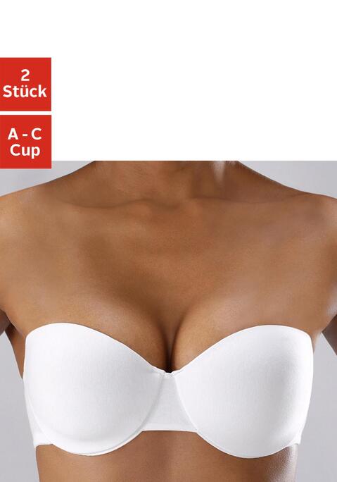 Bild: Schalen-BH von petite fleur: BH mit Bügel in 2 Tragevarianten: Wahlweise mit Trägern oder trägerlos zu tragen. Der verdeckte Formbügel gibt optimalen Halt und eine tolle Cupform (leicht wattiert). Die Träger sind abnehm- und verstellbar. Ideal für schulterfreie Oberteile. Kein Verrutschen dank des rutschfesten Silikonbandes. Rückenverschluss verstellbar. Besonders trageangenehm dank der hautfreundlichen Baumwoll-Qualität. Aus 93% Baumwolle, 7% Elasthan.