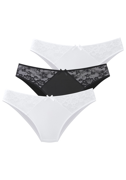 Bild: Slip von petite fleur: Femininer Slip im attraktiven 3er-Pack. Gefertigt aus weichem Microtouch-Material mit hübschen Spitzeneinsätzen. Mit feiner Zierschleife in der vorderen Mitte. Mit eingearbeitetem Baumwollzwickel. Passende BHs erhältlich, um dein Wäsche-Set zu vervollständigen. Aus 87% Polyamid, 13% Elasthan.