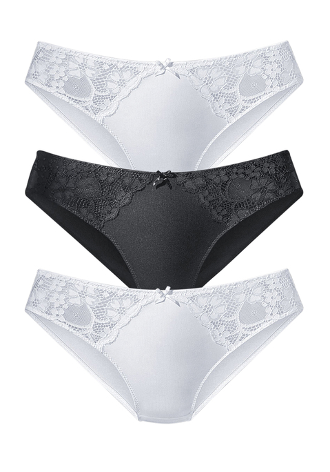 Bild: Slip von petite fleur: PETITE FLEUR: Slip im 3er-Pack. Spitzeneinsätze seitlich. Mit Baumwollzwickel. Aus 86%Polyester, 14%Elasthan.