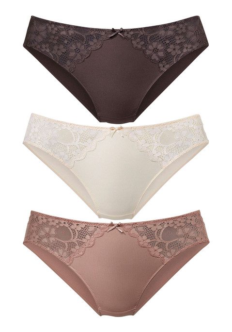 Bild: Slip von petite fleur: PETITE FLEUR: Slip im 3er-Pack. Spitzeneinsätze seitlich. Mit Baumwollzwickel. Aus 86%Polyester, 14%Elasthan.
