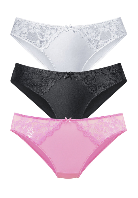 Bild: Slip von petite fleur: PETITE FLEUR: Slip im 3er-Pack. Spitzeneinsätze seitlich. Mit Baumwollzwickel. Aus 86%Polyester, 14%Elasthan.