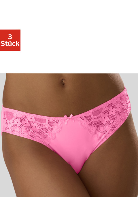 Bild: Slip von petite fleur: PETITE FLEUR: Slip im 3er-Pack. Spitzeneinsätze seitlich. Mit Baumwollzwickel. Aus 86%Polyester, 14%Elasthan.