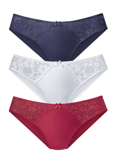 Bild: Slip von petite fleur: PETITE FLEUR: Slip im 3er-Pack. Spitzeneinsätze seitlich. Mit Baumwollzwickel. Aus 86%Polyester, 14%Elasthan.