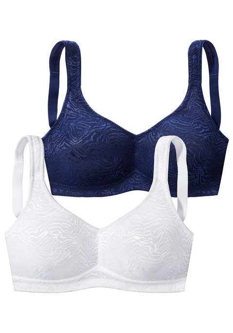 Bild: Soft-BH von petite fleur: Hübscher BH ohne Bügel mit breiten, wattierten Trägern. Mit Cups aus glänzendem Jacquardmaterial im Animal-Design. Rücken aus weicher Baumwollmischung. Individuell verstellbare Träger sowie Rückenverschluss. Im günstigen Doppelpack erhältlich. Aus  52% Polyamid, 40% Baumwolle, 8% Elasthan.