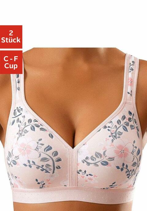 Bild: Soft-BH von petite fleur: PETITE FLEUR: BH ohne Bügel im 2er Pack. Unwattiertes Cup. Schönes Pünktchen-Muster am Unterbrustband und an den Paspeln. Entlastende, breitere Träger für einen angenehmen Tragekomfort. Träger und Rückenverschluss verstellbar.  Der BH ist aus 90% Baumwolle, 10% Elasthan. BHs sind nicht trocknergeeignet, da die Versteller und Ringe durch die Hitze beschädigt werden und brechen.