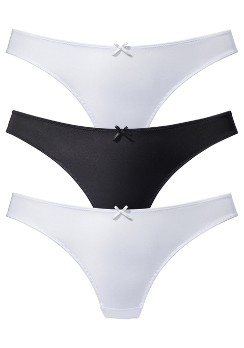 Bild: String von petite fleur: Petite Fleur: String im 3er-Pack, elastische Spitze hinten, vorn aus feinem, leicht glänzendem Material, mit Baumwollzwickel
