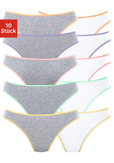 Bild: String von petite fleur: Basic Strings im 10er-Pack. Mit elastischen Abschlüssen an Taillen- und Beinausschnitten. Aus weicher Baumwoll-Stretch-Qualität.