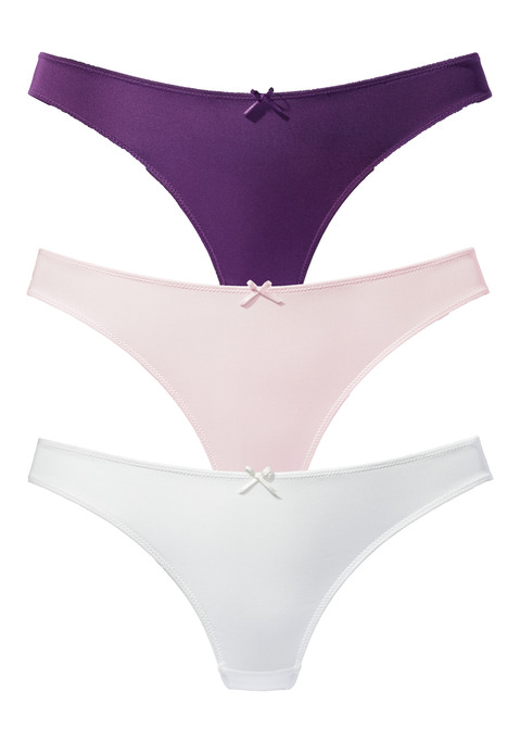 Bild: String von petite fleur: Petite Fleur: String im 3er-Pack, elastische Spitze hinten, vorn aus feinem, leicht glänzendem Material, mit Baumwollzwickel