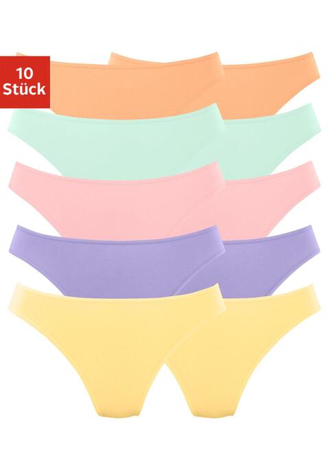 Bild: String von petite fleur: Basic Strings im 10er-Pack. Mit elastischen Abschlüssen an Taillen- und Beinausschnitten. Aus weicher Baumwoll-Stretch-Qualität.