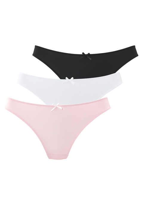 Bild: String von petite fleur: Femininer String im attraktiven 3-er Pack. Auf der Rückseite aus zarter Spitze, vorne aus weichem Microtouch gefertigt – sinnlich und angenehm zu tragen. Mit eingearbeitetem Baumwollzwickel. Passende BHs erhältlich, um dein Wäsche-Set zu vervollständigen. Aus 87% Polyamid, 13% Elasthan.