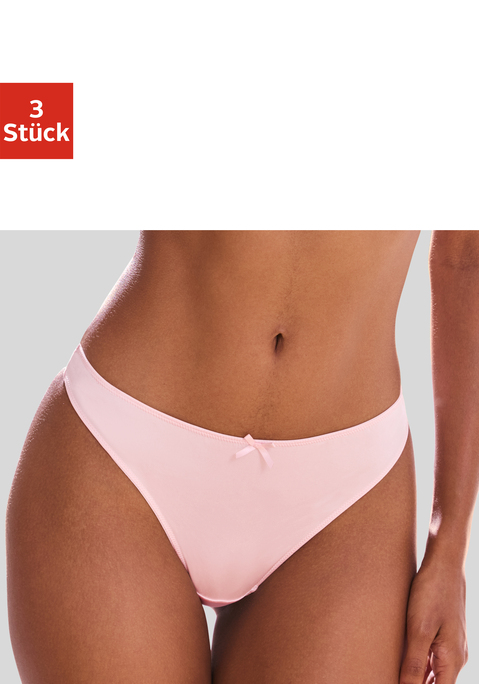 Bild: String von petite fleur: Femininer String im attraktiven 3-er Pack. Auf der Rückseite aus zarter Spitze, vorne aus weichem Microtouch gefertigt – sinnlich und angenehm zu tragen. Mit eingearbeitetem Baumwollzwickel. Passende BHs erhältlich, um dein Wäsche-Set zu vervollständigen. Aus 87% Polyamid, 13% Elasthan.