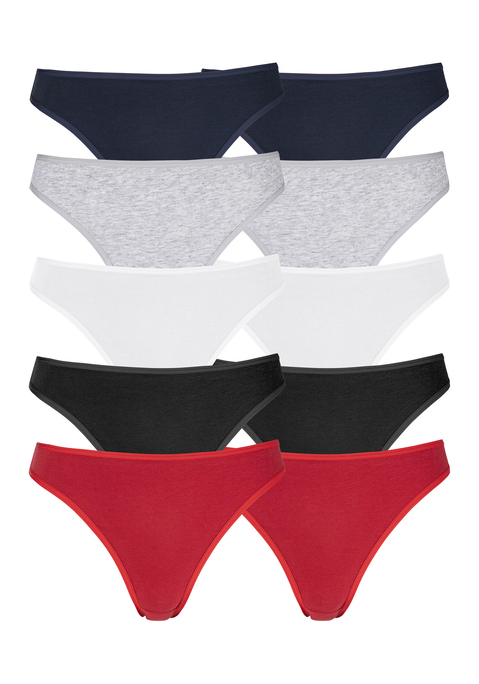 Bild: String von petite fleur: Basic Strings im 10er-Pack. Mit elastischen Abschlüssen an Taillen- und Beinausschnitten. Aus weicher Baumwoll-Stretch-Qualität.