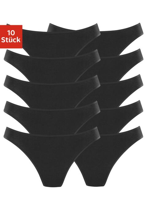 Bild: String von petite fleur: Basic Strings im 10er-Pack. Mit elastischen Abschlüssen an Taillen- und Beinausschnitten. Aus weicher Baumwoll-Stretch-Qualität.