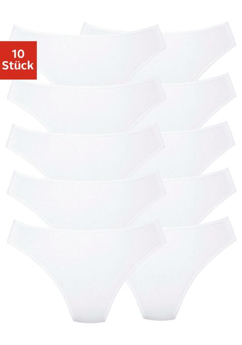 Bild: String von petite fleur: Basic Strings im 10er-Pack. Mit elastischen Abschlüssen an Taillen- und Beinausschnitten. Aus weicher Baumwoll-Stretch-Qualität.