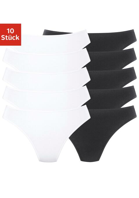 Bild: String von petite fleur: Basic Strings im 10er-Pack. Mit elastischen Abschlüssen an Taillen- und Beinausschnitten. Aus weicher Baumwoll-Stretch-Qualität.