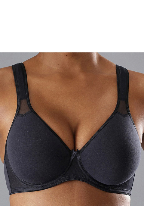 Bild: T-Shirt-BH von petite fleur: PETITE FLEUR: T-Shirt-BH im 2er-Pack mit Bügel und nahtlos vorgeformten Cups (ohne Wattierung). Kleine Netzeinsätze. Träger und Rückenverschluss verstellbar. Klassische Dessous. Bequeme Alltags-Dessous. Modische Dessous. Aus 90% Baumwolle, 5% Polyamid, 5% Elasthan. <br/><br/> BHs sind nicht trocknergeeignet, da die Versteller und Ringe durch die Hitze beschädigt werden und brechen.