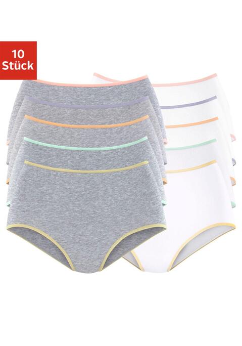 Bild: Taillenslip von petite fleur: Hüftslips im praktischen 10er-Pack in verschiedenen Farbvarianten. Elastische Einfassungen am Bund und an den Beinausschnitten. Einsatz von Baumwolle, die die Initiative Cotton made in Africa unterstützt.