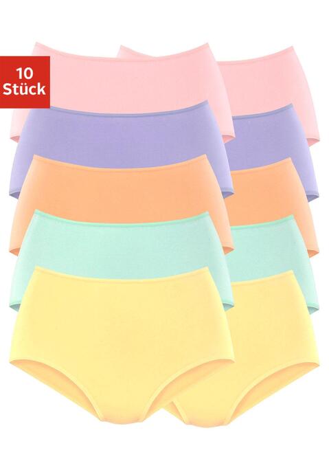 Bild: Taillenslip von petite fleur: Hüftslips im praktischen 10er-Pack in verschiedenen Farbvarianten. Elastische Einfassungen am Bund und an den Beinausschnitten. Einsatz von Baumwolle, die die Initiative Cotton made in Africa unterstützt.