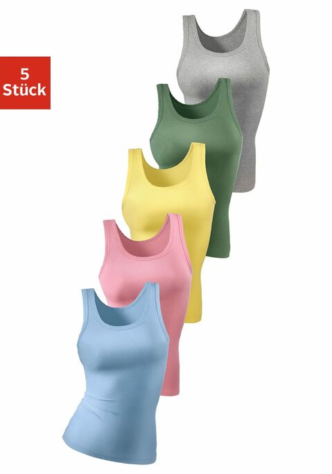 Bild: Unterhemd von petite fleur: Sportliche Tanktops im 5er-Pack von Petite Fleur. Mit Muschelkante an Hals- und Armausschnitt. Softe Doppelrippqualität.