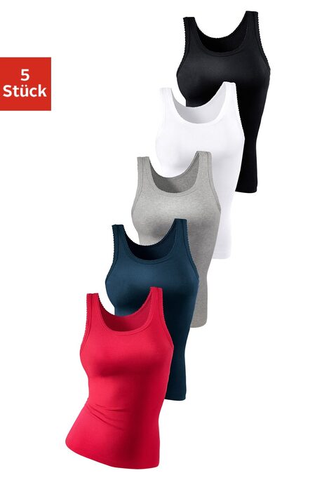 Bild: Unterhemd von petite fleur: Petite Fleur Unterhemd im praktischen 5er-Pack. Mit breiten Tanktopträgern und klassischem Rundhalsausschnitt. Feine Rippqualität mit Einsatz von Baumwolle, die die Initiative Cotton made in Africa unterstützt.