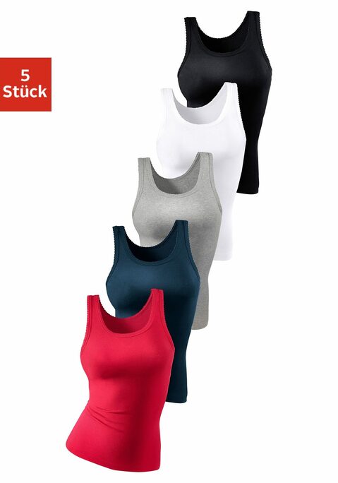 Bild: Unterhemd von petite fleur: Sportliche Tanktops im 5er-Pack von Petite Fleur. Mit Muschelkante an Hals- und Armausschnitt. Softe Doppelrippqualität.