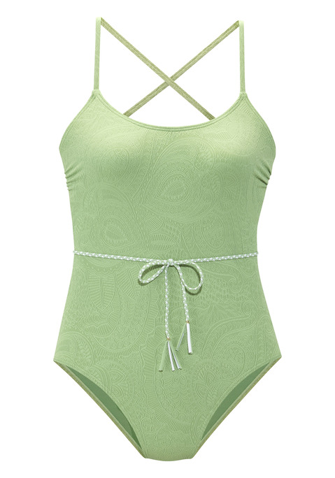 Bild: Badeanzug von s.Oliver: Badeanzug mit Ton-in-Ton-Strukturmuster von s.Oliver. Dekorative Kordel in der Taille. Herausnehmbare Softcups. Schmale, verstellbare Träger. Elastische Qualität.