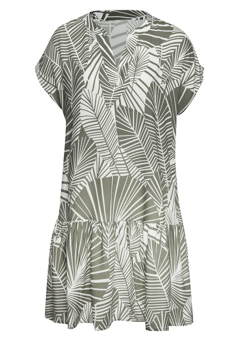 Bild: Blusenkleid von s.Oliver: Kurzärmeliges Blusenkleid von s.Oliver mit V-Ausschnitt und Alloverprint – jedes Teil ist einzigartig. Lockerer Schnitt. Sommerliche Webware aus Viskose.