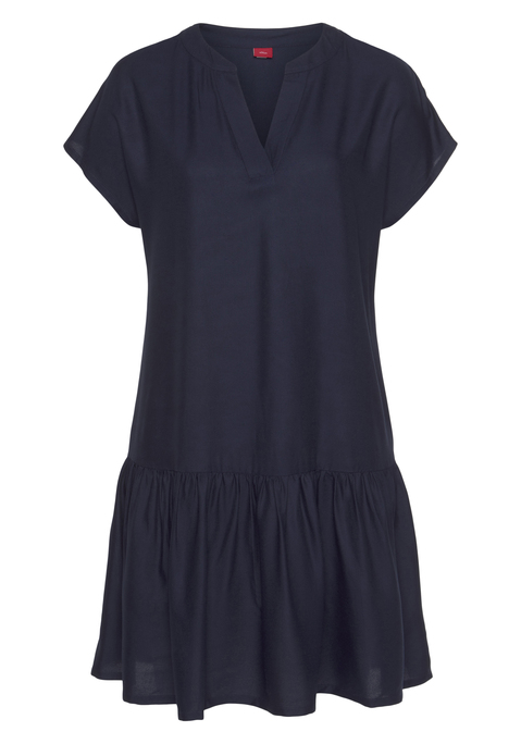 Bild: Blusenkleid von s.Oliver: Kurzes Blusenkleid von s.Oliver Beachwear in legerer Form mit breitem Volant am Saum. V-Ausschnitt mit schmalem Kragen. Aus gewebter Viskose.