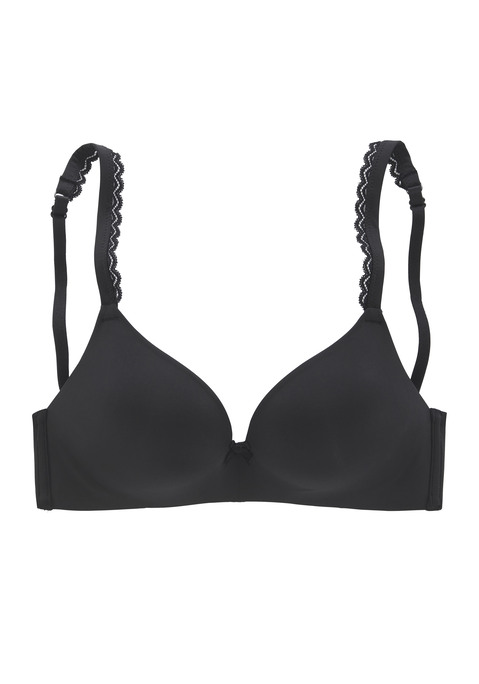 Bild: Bralette-BH von s.Oliver: Modischer Bralette-BH ohne Bügel. Nahtlos vorgeformte, leicht wattierte Cups- nichts zeichnet sich hab. Verzierte Träger mit einer leichten Spitzenborte. Träger und Rückenverschluss individuell verstellbar. Passende Unterteile aus der gleichen Serie erhältlich. Obermaterial: 68% Polyamid, 20% Polyester, 12% Elasthan.