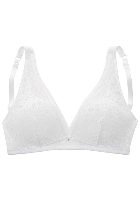 Bild: Bralette-BH von s.Oliver: Femininer Bralette-BH im High-Apex-Design. Cups aus blumiger Spitze mit Mesh unterlegt. Mit feiner Zierschleife und kleinem Accessoire vorne mittig. Individuell verstellbare Träger sowie Rückenverschluss. Passende Unterteile aus der gleichen Serie erhältlich. Aus 87% Polyamid, 11% Elasthan, 2% Polyester.